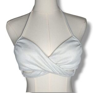 PINK Victoria's Secret Ribbed Halter‎ Bikini Top Womens S White Sparkle Festival